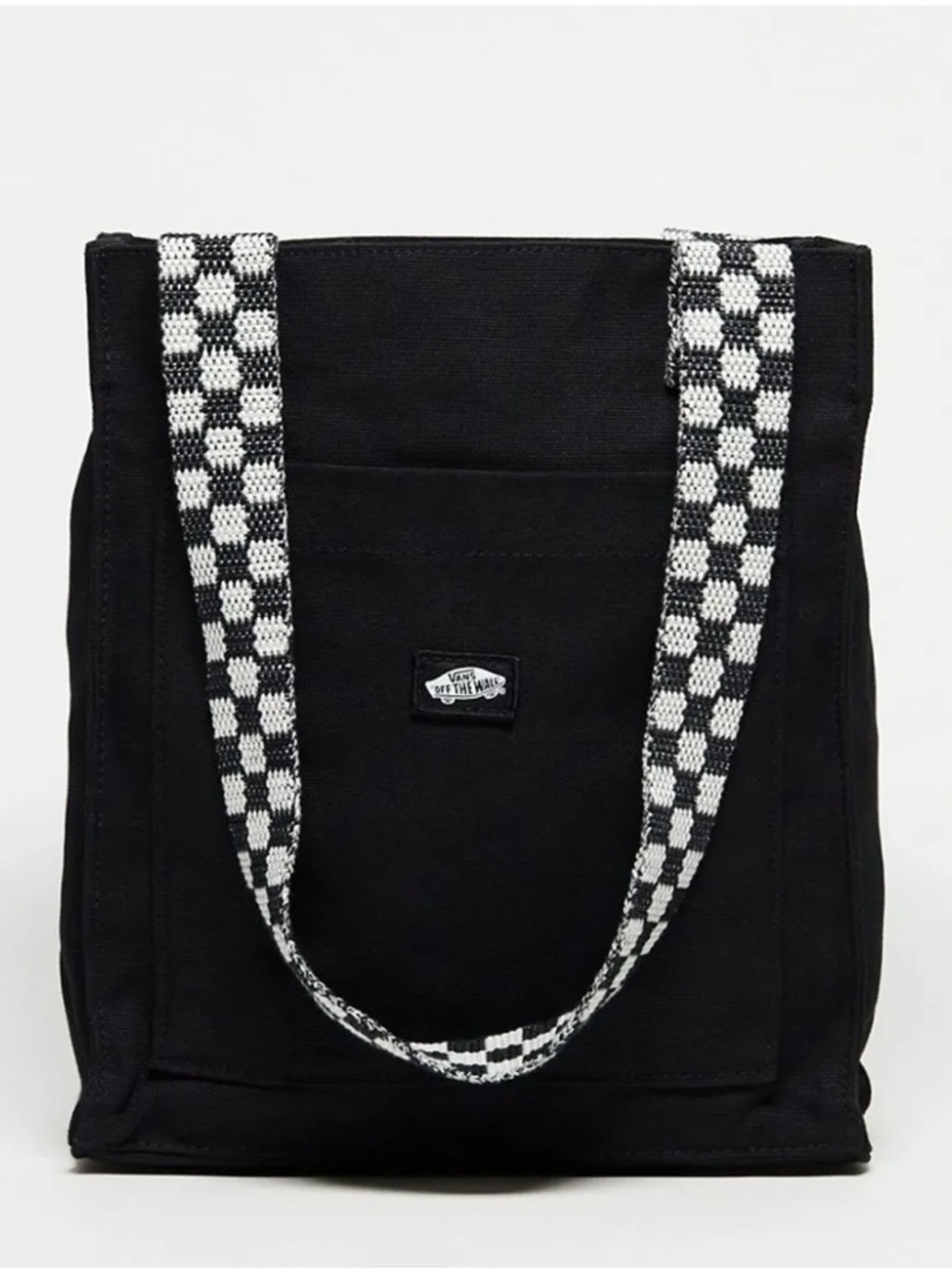 Vans Black Canvas Tote with Black & White Checker Straps